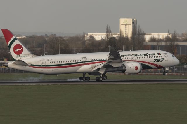 Boeing 787-9 Dreamliner (S2-AJX) - 7th March, 2025: BG 201 from Dhaka's Zia International Airport (via Sylhet) touches down on runway 09L at London Heathrow - with Capt. Enam Talukder at the helm. 