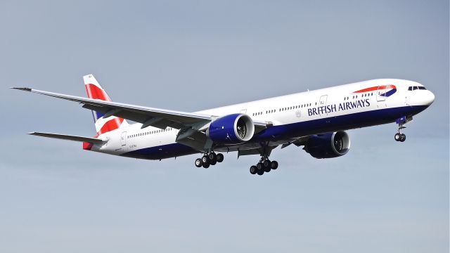 BOEING 777-300 (G-STBJ) - BOE76 on final to Rwy 16R to complete its maiden flight on 2/26/14. (LN:1182 cn 43703).