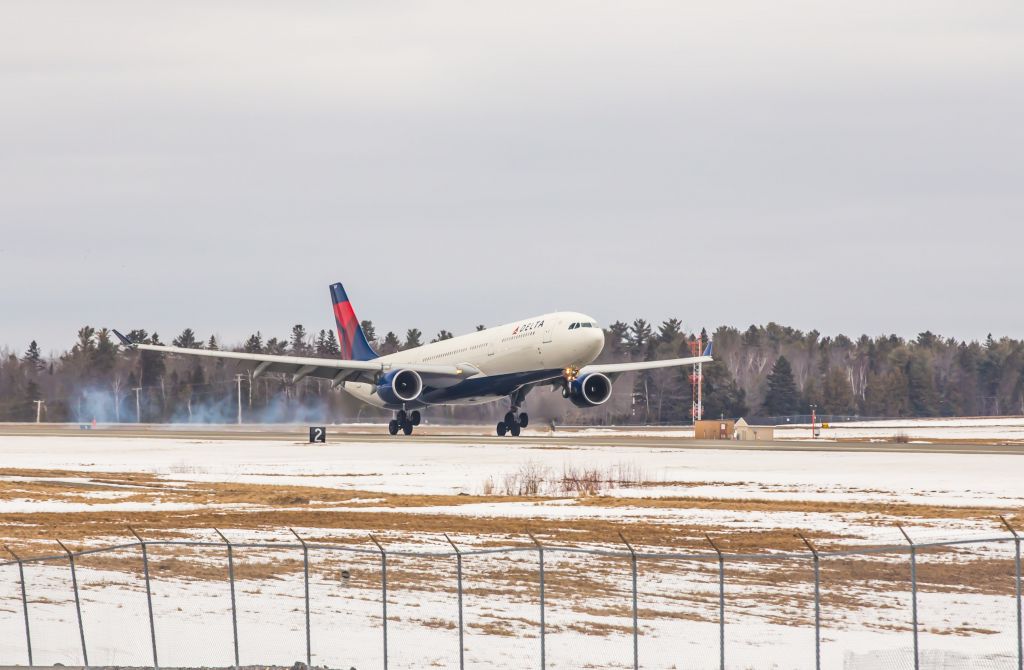 Airbus A330-300 — - DAL 8957 arriving in Bangor from Nuremberg on Runway 15.