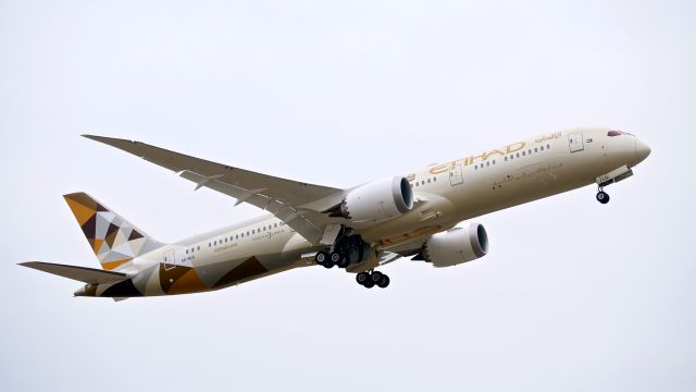 Boeing 787-9 Dreamliner (A6-BLQ) - BOE108 makes a missed approach to Rwy 16R during a B1 flight on 9.8.17. (ln 606 / cn 39661).
