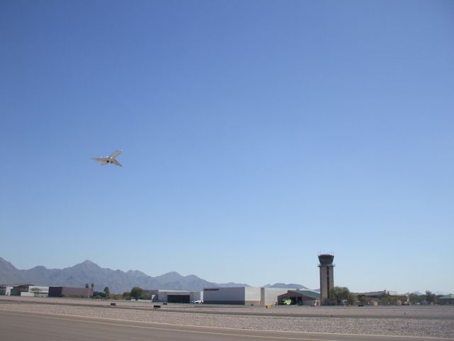 Dassault Falcon 900 (FALCON) - Beautiful Falcon jet takeoff from Scottsdale, AZ. Wind calm, vis unlimited - another good day to go flying.