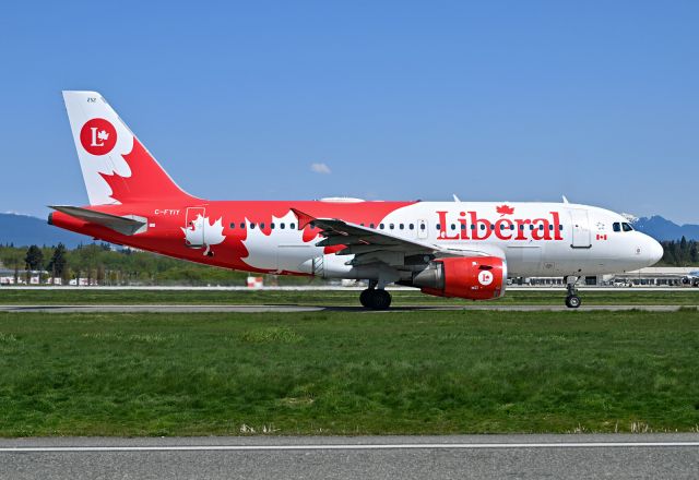 Airbus A319 (C-FYIY) - Canada federal election Liberal Party campaign plane.