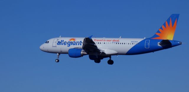 Airbus A320 (N233NV) - About to touch down is this 2003 Allegiant Airlines Airbus 320-214 in the Autumn of 2024.