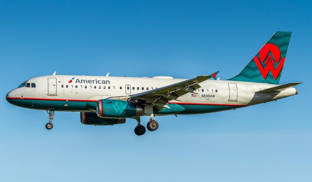 Airbus A319 (N838AW) - Stunning America West livery on this American 'bus arriving from DFW