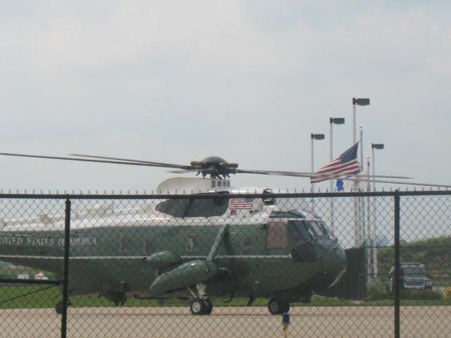 Sikorsky Sea King (MARINEONE) - This aircraft, a Sikorsky VH-3D Sea Knight, more commonly known as "Marine One" when under way with the President of the United States,  was returning to DuPage Airport after a training mission in preparation for the arrival of President Obama the next day.  Taken August 1, 2011.