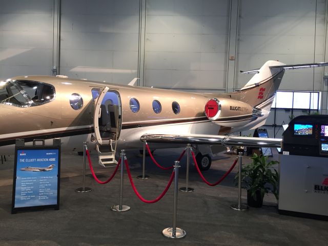 Beechcraft Beechjet (N76GR) - The 400E will feature the first-ever field installation of a Garmin G5000 in a Beechjet 400A or Hawker 400XP. The completely redesigned interior includes a newly designed shell kit with a recessed headliner creating more headroom. The interior will have USB charging ports, redesigned cabinetry and variable color LED upwash and downwash cabin lighting, all controlled through a mobile app. It also features a redesigned arm ledge with LED accent lighting in the drink holders, window reveals, lower sidewalls and electric window shades.