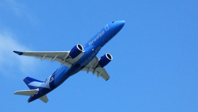 Airbus A220-300 (N229BZ) - Shortly after departure is this 2023 Breeze Airways Airbus 220-300 in the Spring of 2025.  KOGS - KIAD