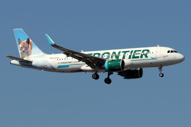 Airbus A320 (N330FR) - 'Frontierflight 1238' arriving from Orlando ('Junior The Lynx')