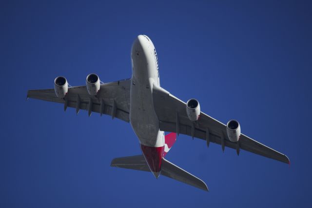 Airbus A380-800 (VH-OQH) - Standing on my balcony as QF11 heads to LAX.