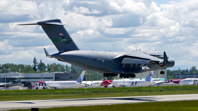 Boeing Globemaster III (99-0166) - A USAF C-17A using callsign Husky 21 doing pattern work on Rwy 16R on 5.15.20. The aircraft is with the 62nd AW based at (JBLM) McChord AFB. (Ser #99-0166 / cn 50070/F069/P66).