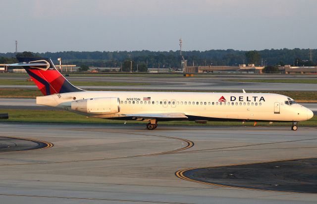 Boeing 717-200 (N987DN) - DELTA 2559 leaving Atlanta heading south to Sarasota, Florida. I may never see this B712 again, as it is parked at Arkansas Intl since Dec 10, 2020. This particular 717-200 was manufactured in 2000. Photo taken on 7/17/2020.