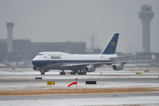 Boeing 747-400 (G-BYGC) - First visit to ORD in the retro BOAC color scheme on 02-20-19.