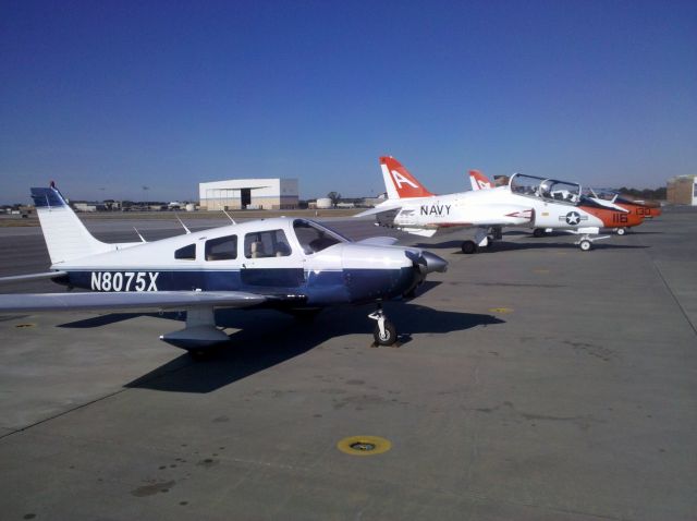 Piper Cherokee (N8075X) - Flight to Meridian, MS (KMEI) for soft-serve ice cream at the FBO and watch military hardware come and go.