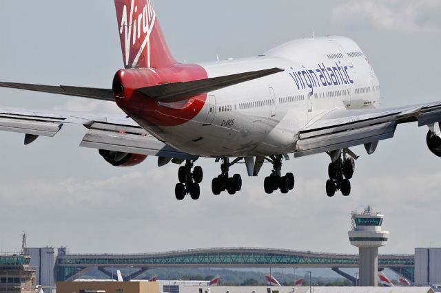 Boeing 747-400 (G-VROS) - [cn.30885/1268]. Virgin Atlantic Airways Boeing 747-443 G-VROS. From our flight deck, English Rose just a few feet to touchdown onto Rwy 08R at Gatwick EGKK Airport 3.6.2013.