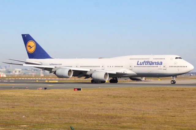 BOEING 747-8 (D-ABYF) - A Lufthansa B747-8i taking off from Frankfurt Airport.br /br /Location: Viewpoint "West Runway"/Aussichtspunkt "Startbahn West".br /Date: 13.02.23 (dd/mm/yy).