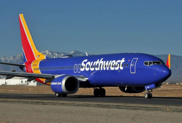 Boeing 737-800 (N8715Q) - Southwest 737-8max N8715Q (s/n 42570) heading for departure at Victorville (vcv/kvcv)  on the way to Snohomish County (pae/kpae).