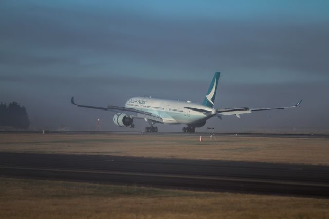 Airbus A350-900 (B-LRU) - First flight from Hong Kong to Christchurch. Cathays A350 landing in some low fog on runway 20.