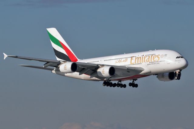 Airbus A380-800 (A6-EDL) - EK17 approaching 05L just before landing.  This was the aircraft used on the inaugural A380 service to Manchester 