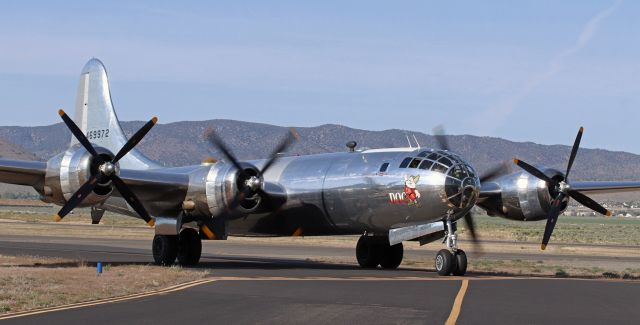 Boeing B-29 Superfortress (N69972) - Taxiing to the ramp after landing on Runway 34.