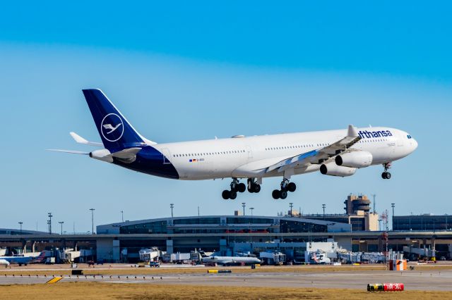 Airbus A340-300 (D-AIGU) - Lufthansa A340-300 landing at DFW on 12/25/22. Taken with a Canon R7 and Tamron 70-200 G2 lens.