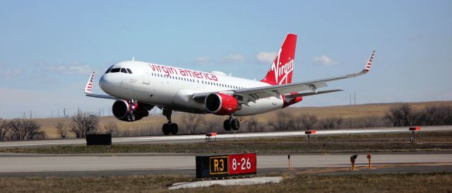 Airbus A320 (N285VA) - Landing on runway 26. This is Virgin Americas first scheduled flight to DIA on 3-15-2016 from SFO.