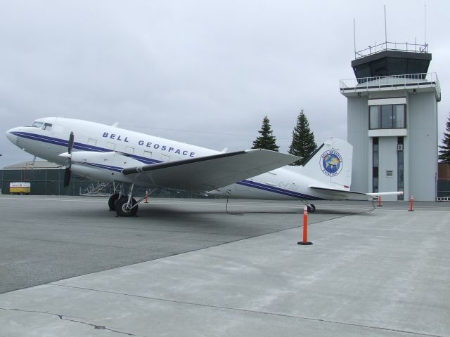 Douglas DC-3 (C-FTGI) - Turbine powered DC-3 conducting geo-survey for local mining company. April 2010.