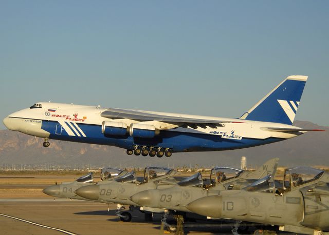 Antonov An-124 Ruslan (RNA82080) - Polet Flight 4712 taking off from Runway 30 Left with a load of Boeing AH-64D Apache helicopters bound for the Royal Saudi Land Forces.