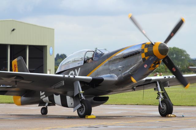 — — - The stunning Lockheed P-51 Mustang performs an engine run up at Flying Legends 2012.