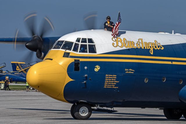 Lockheed EC-130J Hercules (N17000) - Bert taxiing in after rehearsal for the Cleveland National Air Show with “Old Glory” on display Thursday afternoon, 29 Aug 2024.