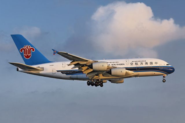 B-6138 — - A China Southern Airlines operated Airbus A380-841 super jumbo nears touch down at the Los Angeles International Airport, LAX, in Westchester, Los Angeles, California