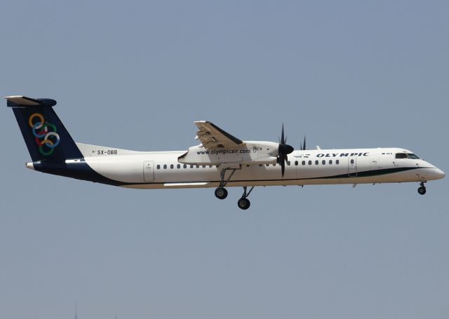 de Havilland Dash 8-400 (SX-OBB) - Bombardier DHC-8-402Q Dash 8br /Landing on rwy 03Lbr /LGAVbr /19/8/2013