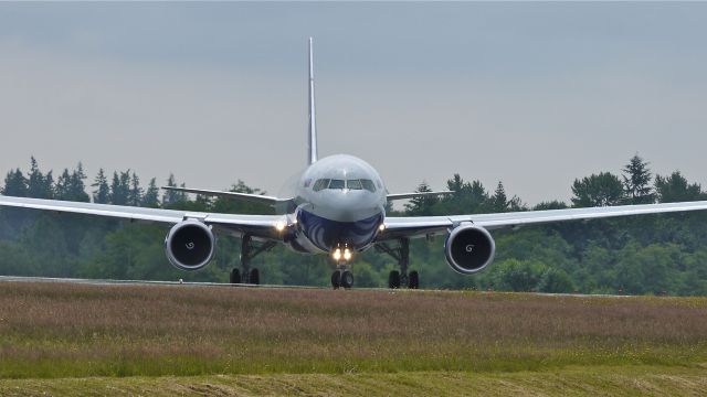 BOEING 767-300 (4K-SW880) - BOE552 taxis onto runway 34L for a preflight fast taxi test on 7/14/12. The pilots must have found a problem as they returned to Boeing parking after the test. The plane is a B767-32LF(ER) (LN:1034).