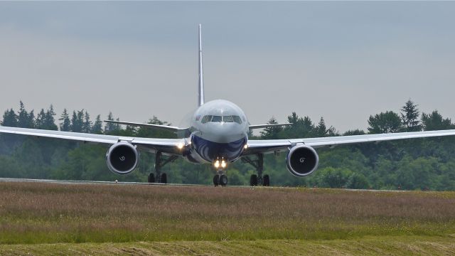 BOEING 767-300 (4KSW880) - BOE552 taxis onto runway 34L for a preflight fast taxi test on 7/14/12. The pilots must have found a problem as they returned to Boeing parking after the test. The plane is a B767-32LF(ER) (LN:1034).