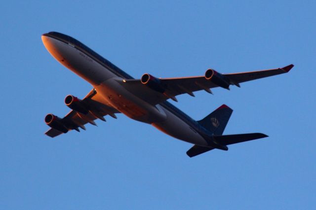 Airbus A340-200 (JY-AIC) - RJA261 - final approach to KFK over Long Island - 1/19/14