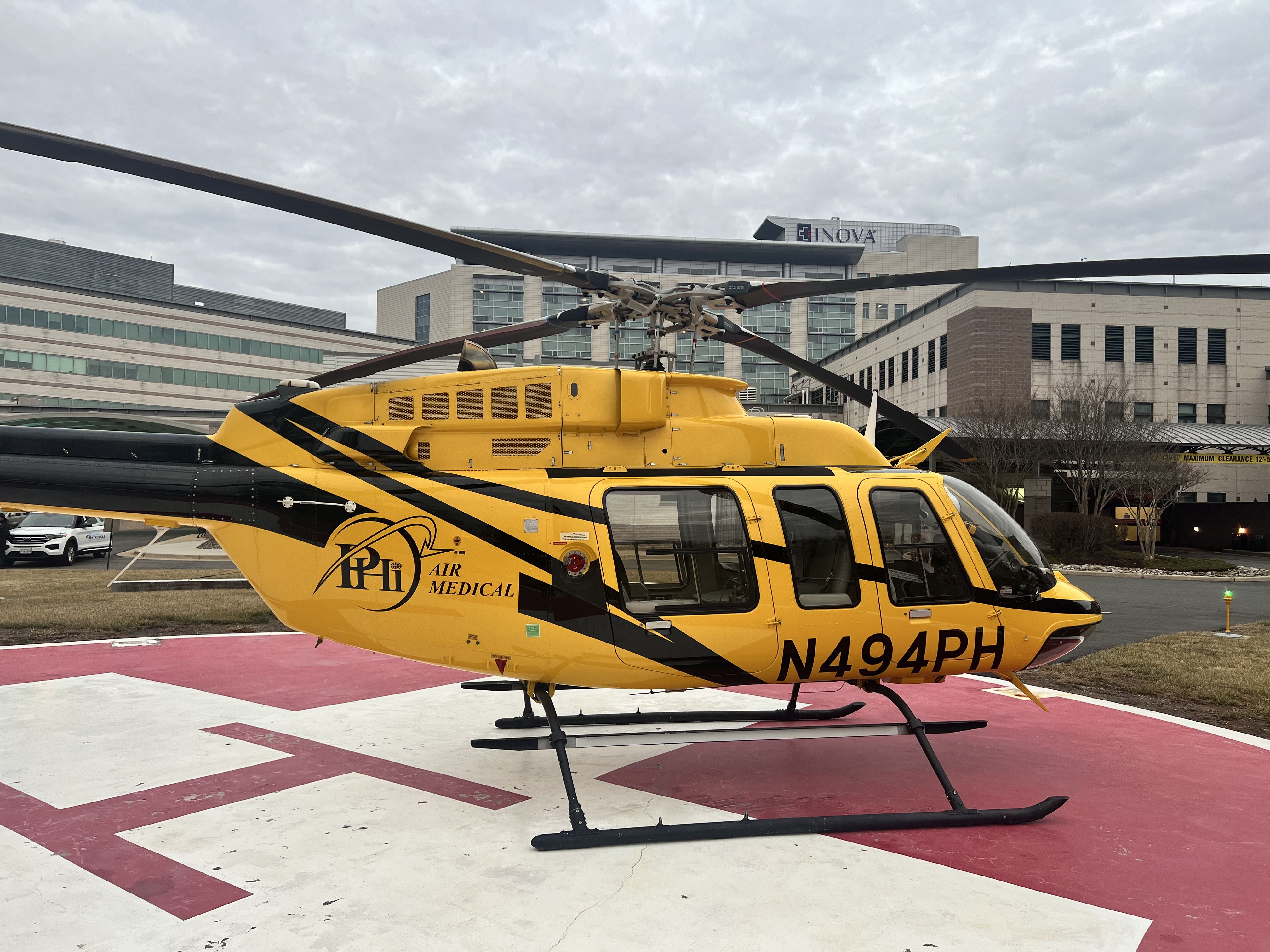 Bell 407 (N494PH) - AirCare 3 scooping up at Inova Loudoun Hospital.