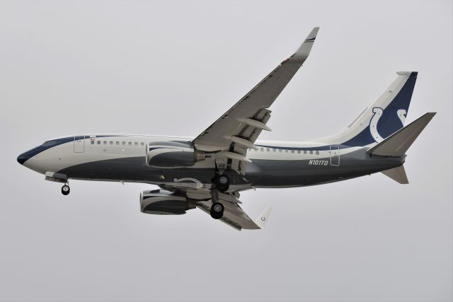 Boeing 737-700 (N101TD) - Bopper Airways. So here is Colt’s owner Jim Irsays new ride! A 22year old (Dec 1998) build Boeing 737-72U(BBJ) S/N 29273 L/N 146, arriving 23-L today 10-17-20 from GED under some overcast skies. Landed 13:42 local EST. 