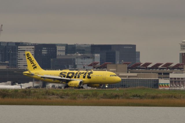 Airbus A320 (N654NK) - Spirit A320 landing in Boston, October 2021. Shot with Fujifilm X-T20 with Nikon 70-300mm lens.