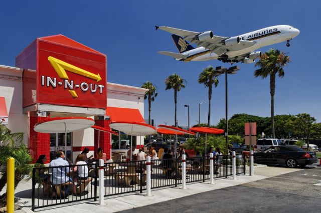 9V-SKD — - A Singapore Airlines Airbus A380 on final approach to the Los Angeles International Airport, LAX, Westchester, Los Angeles, California, as seen from the popular plane spotting eatery In-N-Out Burger on the corner of Sepulveda Boulevard and West 92nd Street