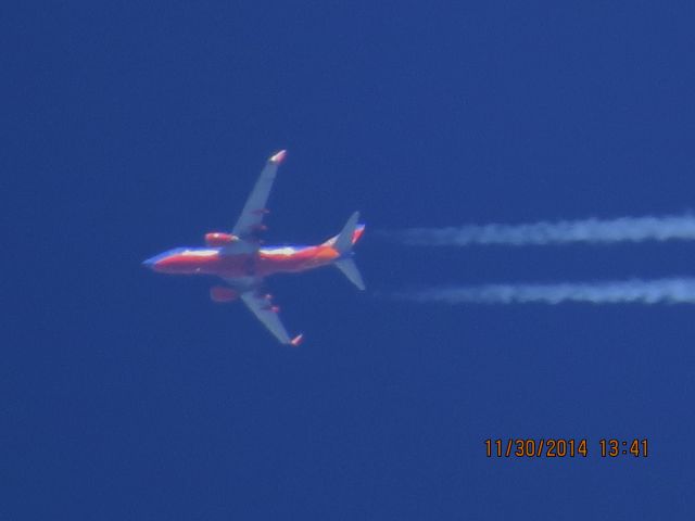 Boeing 737-700 (N496WN) - Southwest Airlines flight 4538 from ATL to DEN over Southeastern Kansas at 38,000 feet.