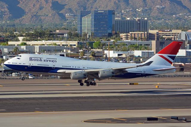 Boeing 747-400 (G-CIVB) - British Airways Boeing 747-436 G-CIVB visited Phoenix Sky Harbor on April 4, 2019. To celebrate the 100th anniversary of British Airways, it is painted in retro "Negus" livery dating to the period 1974 to 1980.