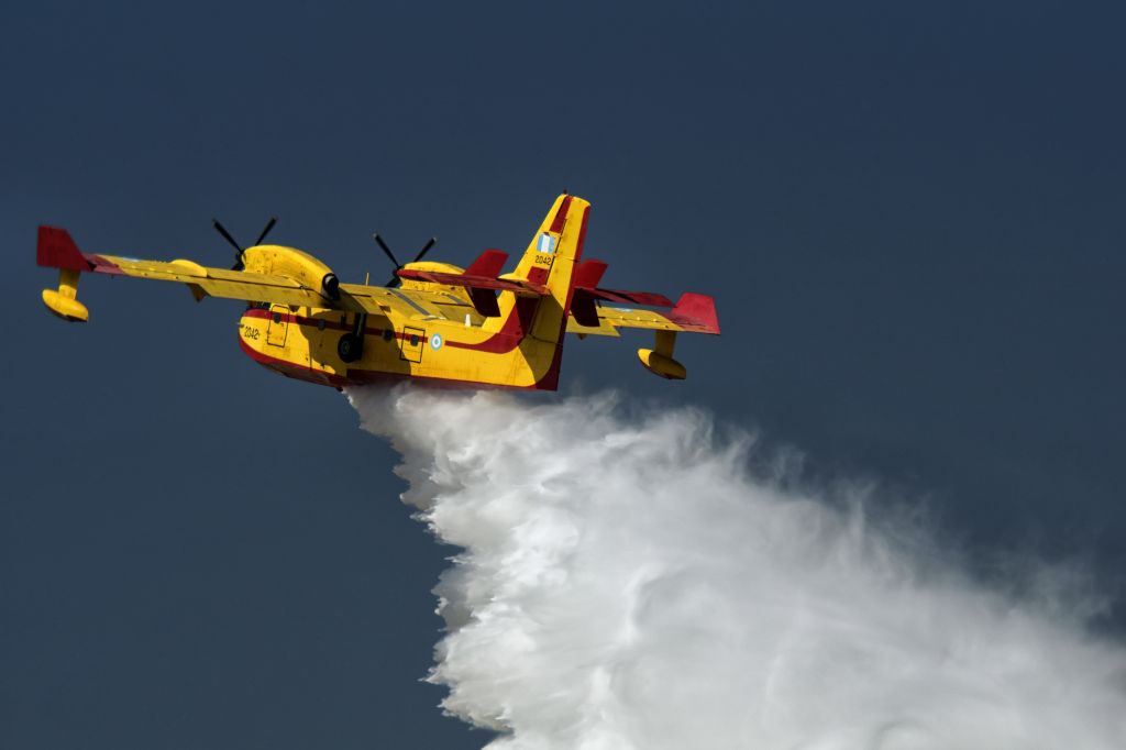 N2042 — - Hellenic Air Force Canadair CL-415 2042 empties water tank in attempt to put fire out.