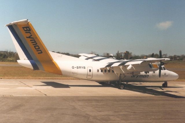 De Havilland Canada Dash 7 (G-BRYB) - Taxiing for departure on 15-Jul-89.br /br /With Brymon Airways from Nov-81 to Aug-96 when it became C-FYXT then N66SU and C-GGUN.br /Registration cancelled 17-Jan-13. Broken up at CYYB.