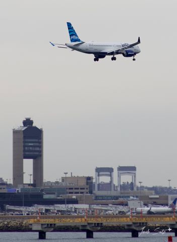 Airbus A220-300 (N3008J) - (3/24/21) jetBlue’s 1st A220-300 on it’s 1st approach to it’s Home Base of Boston Logan! br /br /I decided to go for composition over quality (due to the poor weather) while marking the momentous occasion with the iconic BOS tower in the background!