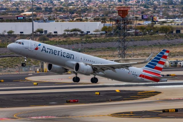 Airbus A321neo (N417AN) - An American Airlines A321 neo taking off from PHX on 2/14/23. Taken with a Canon R7 and Canon EF 100-400 II L lens.