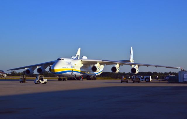 Antonov An-225 Mriya (UR-82060) - Parked in the freight area of the Charlotte, North Carolina airport, this Antonov will be loaded with large powerplant turbines from Siemens. Destination to be announced.