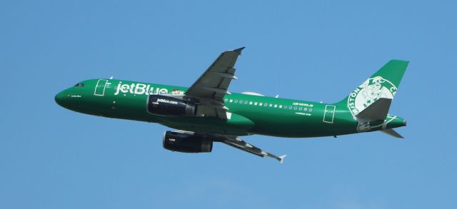 Airbus A320 (N595JB) - 9/23/22 Celtics painted departs on Rwy 35L