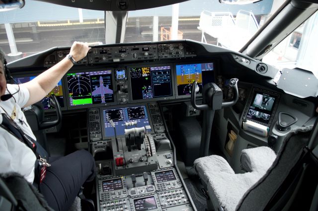 Boeing 787-9 Dreamliner (VH-ZNA) - Cockpit with captain Lisa Norman.