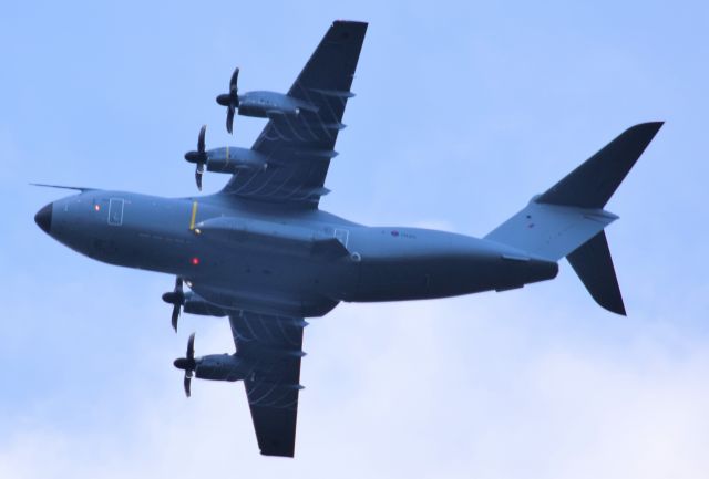 AIRBUS A-400M Atlas (MBB415) - Circuits over Newquay AIrport, interesting patterns from the prop tips