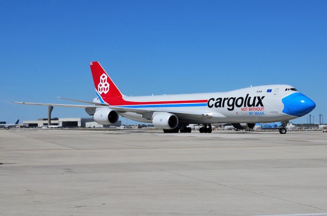 BOEING 747-8 (LX-VCF) - Pulling in to the gate at North Cargo on 09-04-20