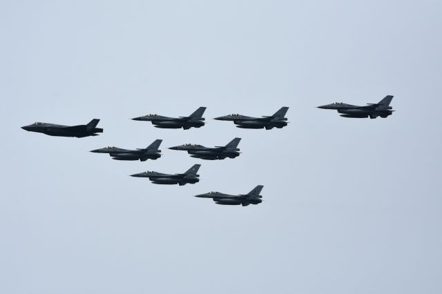 — — - Luchtmachtdagen 2016, Leeuwarden Netherlandsbr /br /Royal Netherlands Air Force, one F-35(F001) and 7 F-16